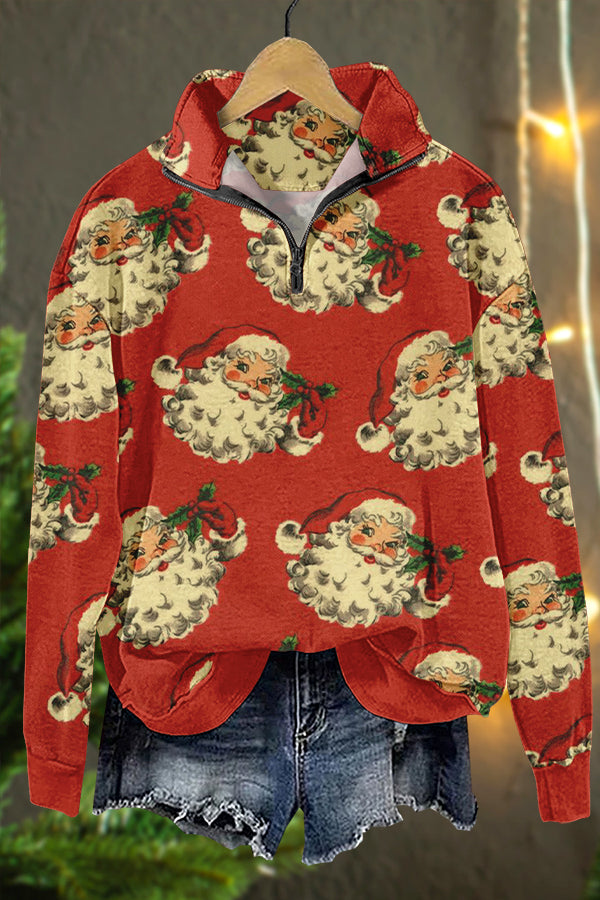 Retro Christmas Santa Claus Print Sweatshirt