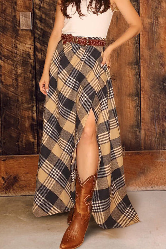 Plaid Slit Long Skirt