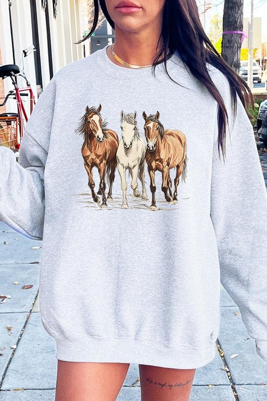 Three Horses Western Graphic Sweatshirt choice of colors