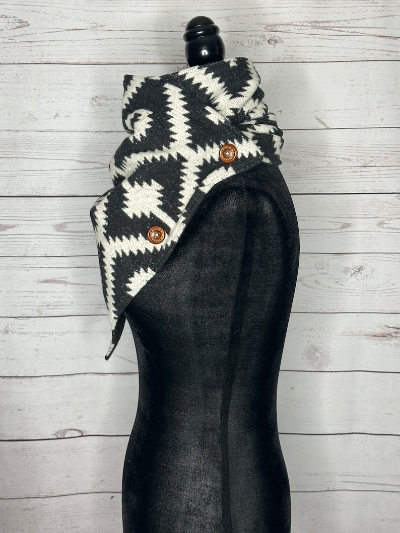 Women's Black & White Western Aztec Warm Neck Hood