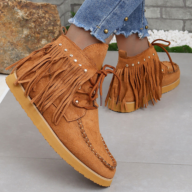 Fringed Lace-up Suede Boots