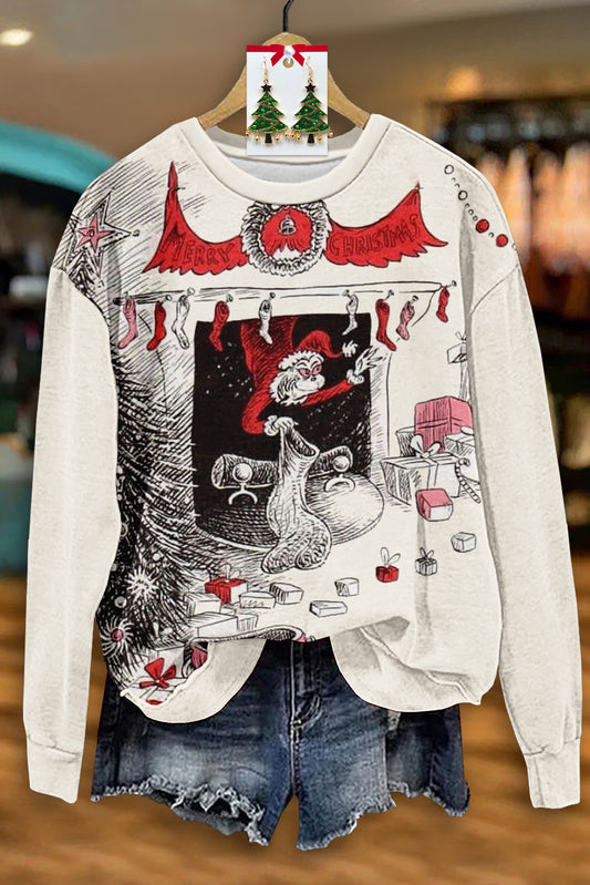 Casual Grinch Christmas Print Sweatshirt