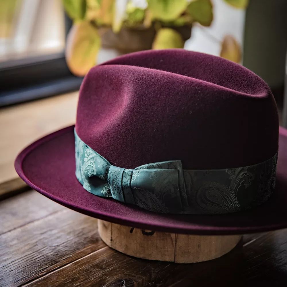 Bespoke Handmade Fedora - Special hat band-Dark burgundy