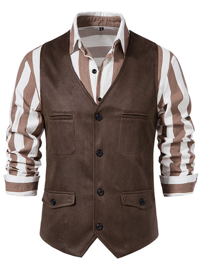 Men's Stylish Button Front Faux Suede Suit Vest