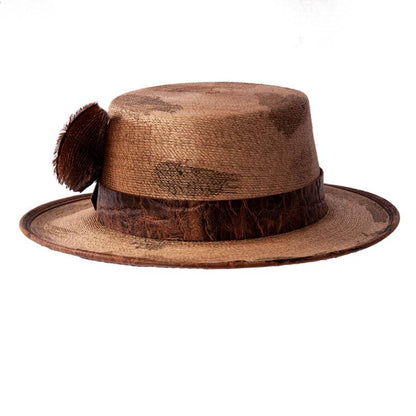 Palmetto - Distressed Straw Boater Hat - Leather Hat Band