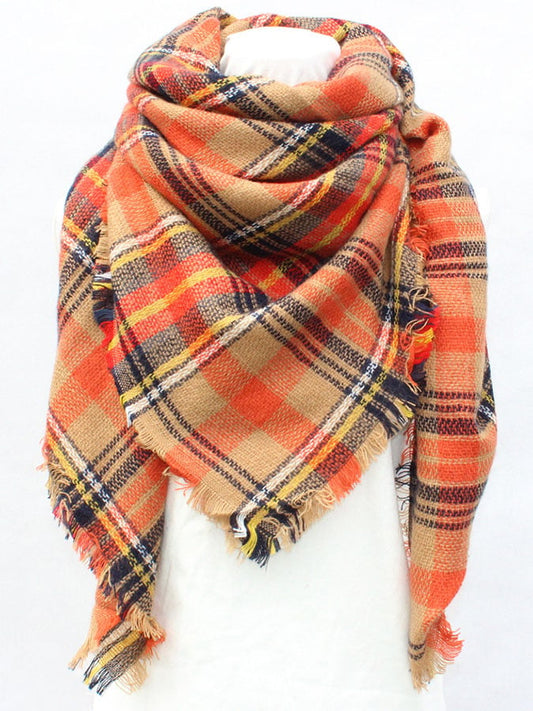 Plaid Faux Cashmere Square Scarf