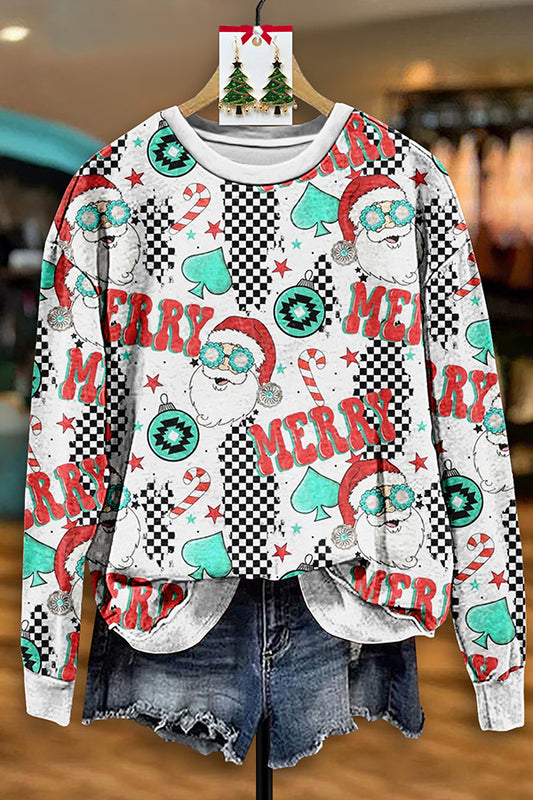 Vintage Santa Turquoise Print Sweatshirt