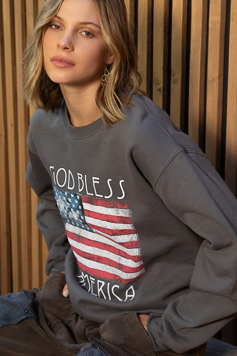 Pol Brand God Bless America American Patriotic Flag Sweatshirt