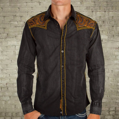 Men's popular retro embroidery black western cowboy