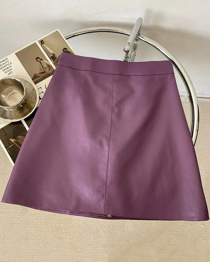 High-Waisted Pu Leather A-Line Hip Skirt