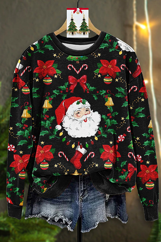 Vintage Santa Claus Flower Print Sweatshirt