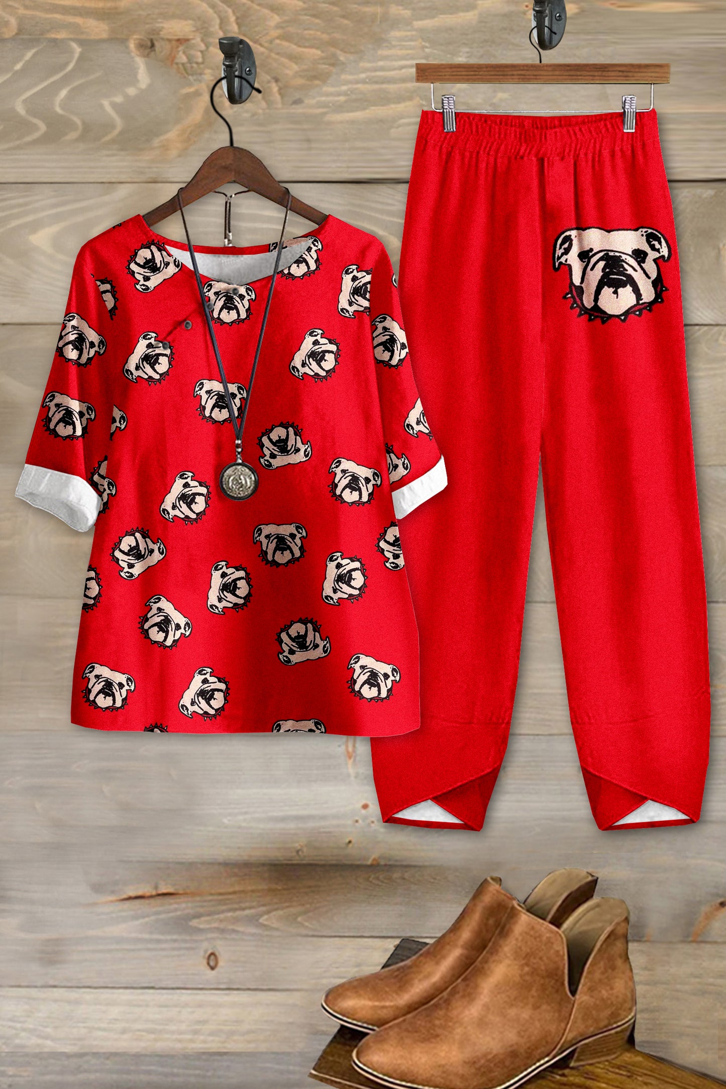 Casual Georgia Bulldog Print Top And Pants Set