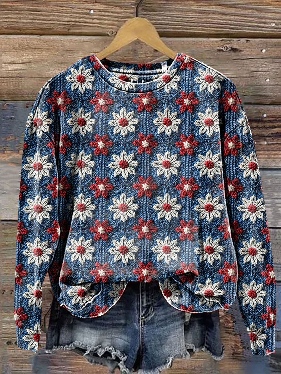 Vintage Flower Art Print Casual Sweatshirt