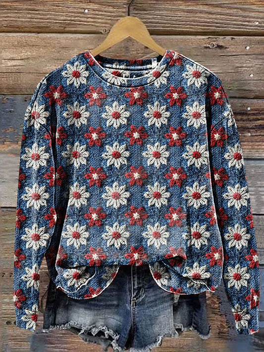 Vintage Flower Art Print Casual Sweatshirt