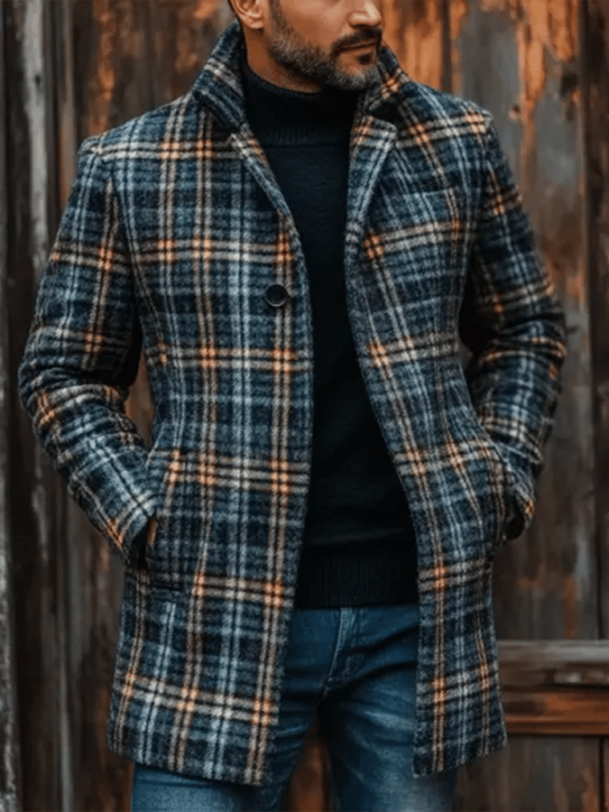 Men's Retro Outdoor Plaid Woolen Coats