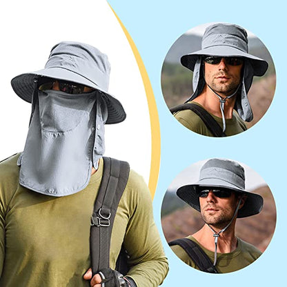 Fishing Hat for Men & Women, Outdoor UV Sun Protection Wide Brim Hat with Face Cover & Neck Flap Army Green