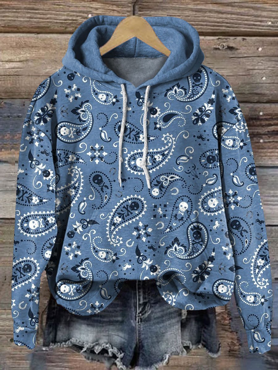 Skull and Paisley Art Print Casual Sweatshirt