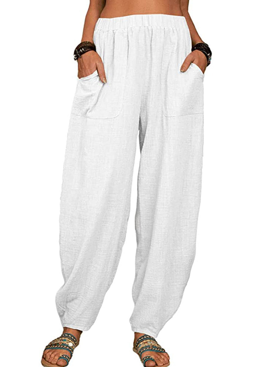 Casual Plain Loose Cotton Harem Pants