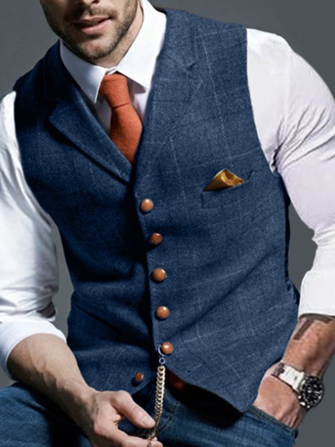 Men'S Fashion Casual Plaid Slim Vest