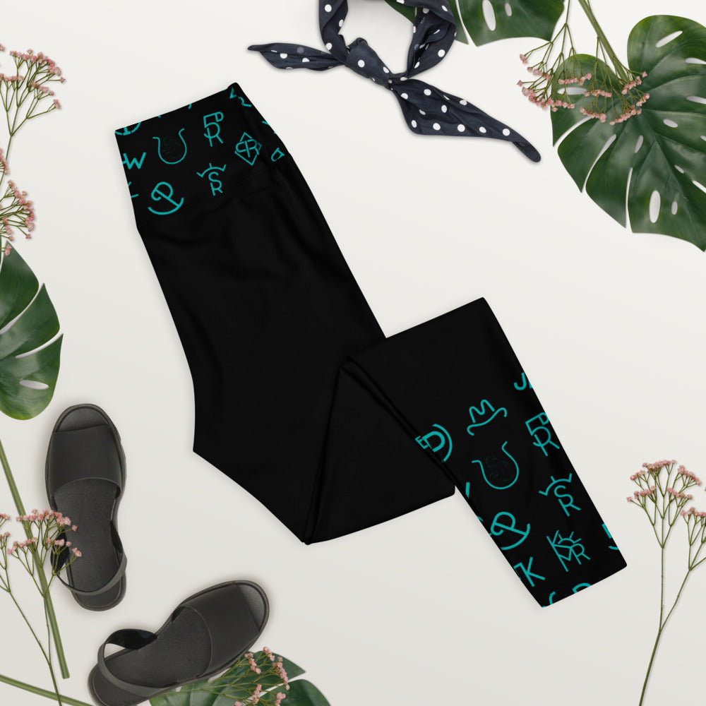 Turquoise Cattle Brands Yoga Leggings