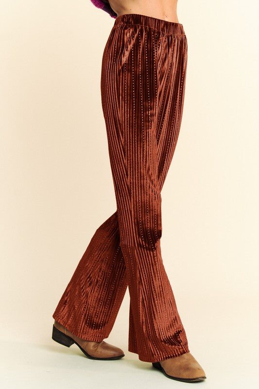 Velvet Ribbed Elastic Waist Knit Flare Pants