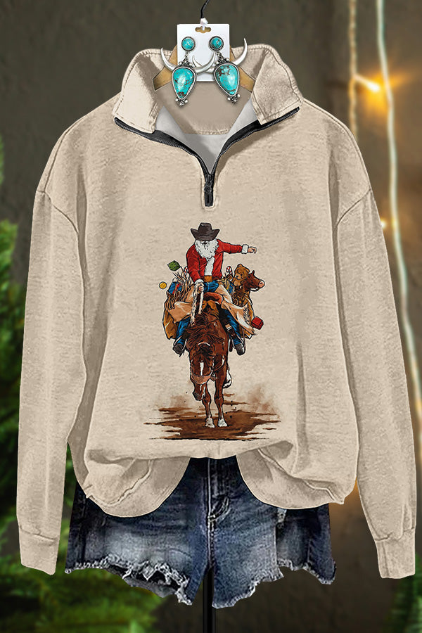 Western Christmas Cowboy Zipper Sweatshirt