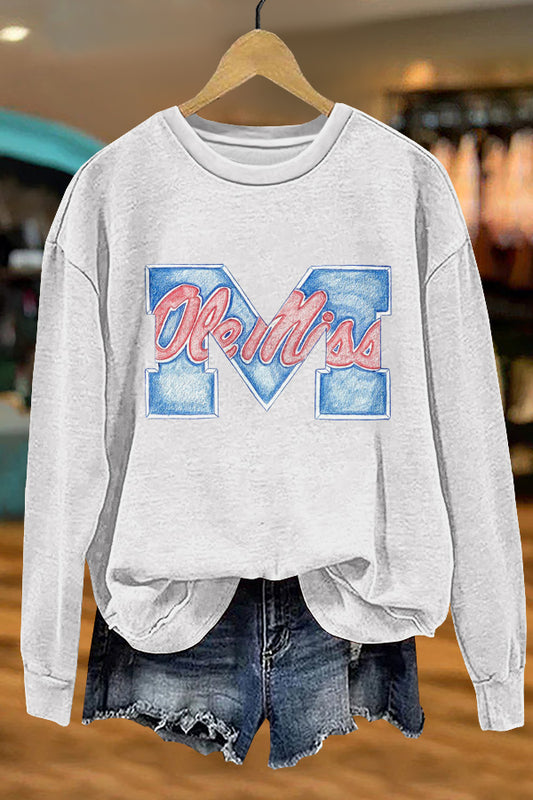 Cute Gameday Ole Miss Print Sweatshirt