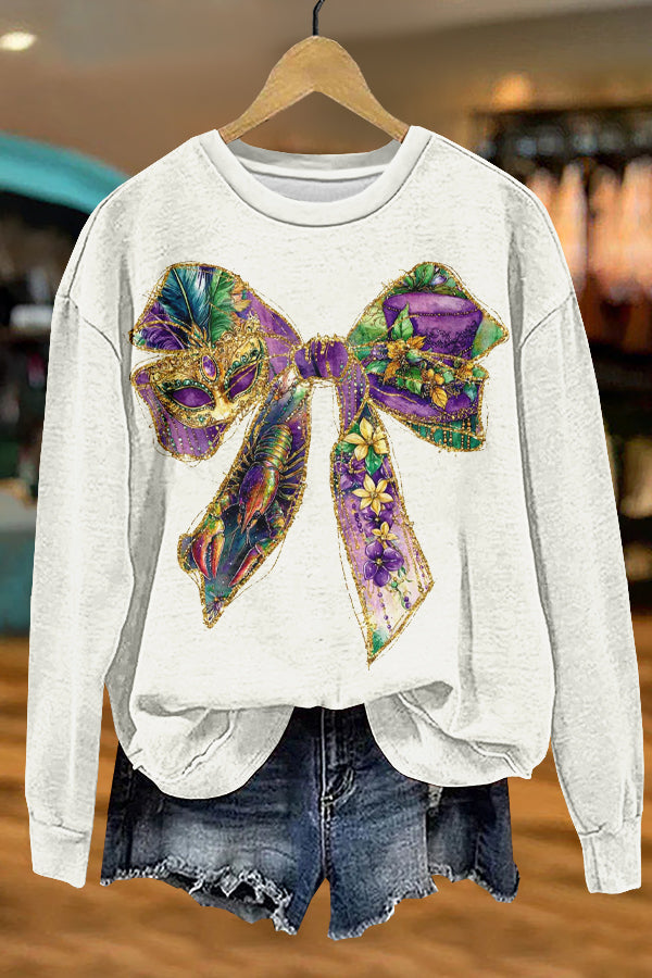 Cozy Mardi Gras Print Sweatshirt