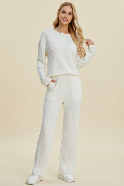 Two Piece Cable-Knit Long Sleeve Top and Pants Set choice of colors