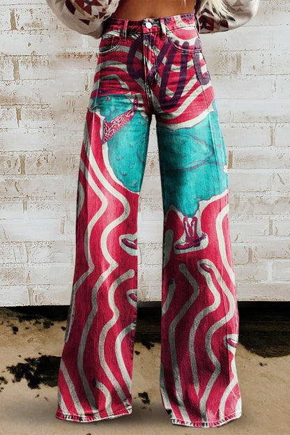 Women's Vintage Print Casual Wide Leg Pants