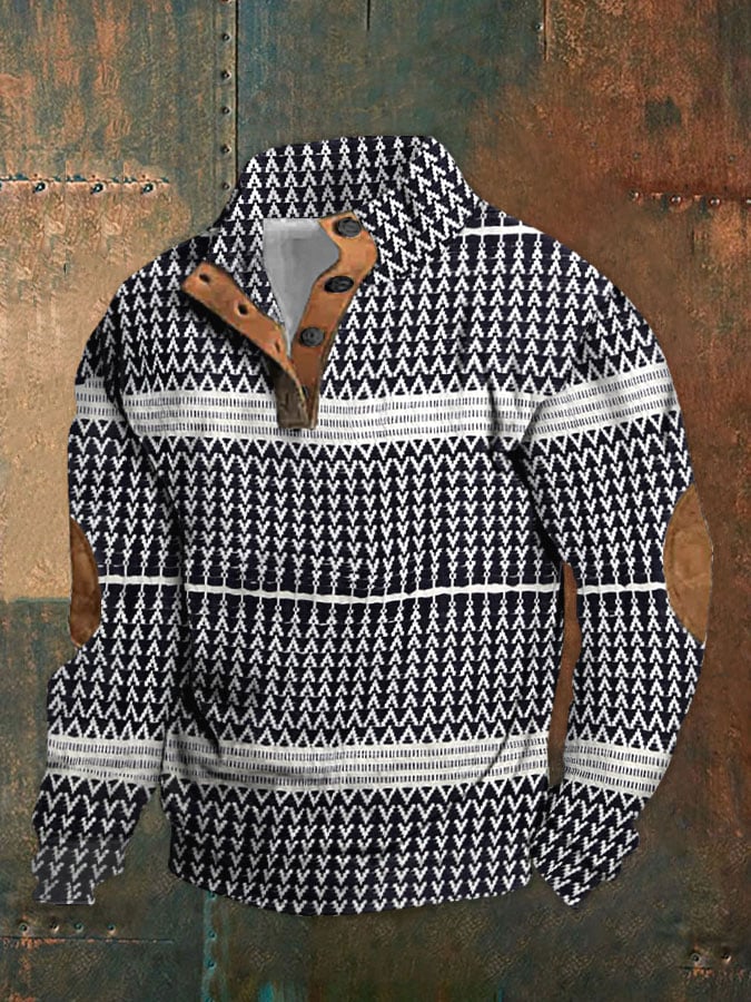 Men's Geometric Stand Collar Pullover