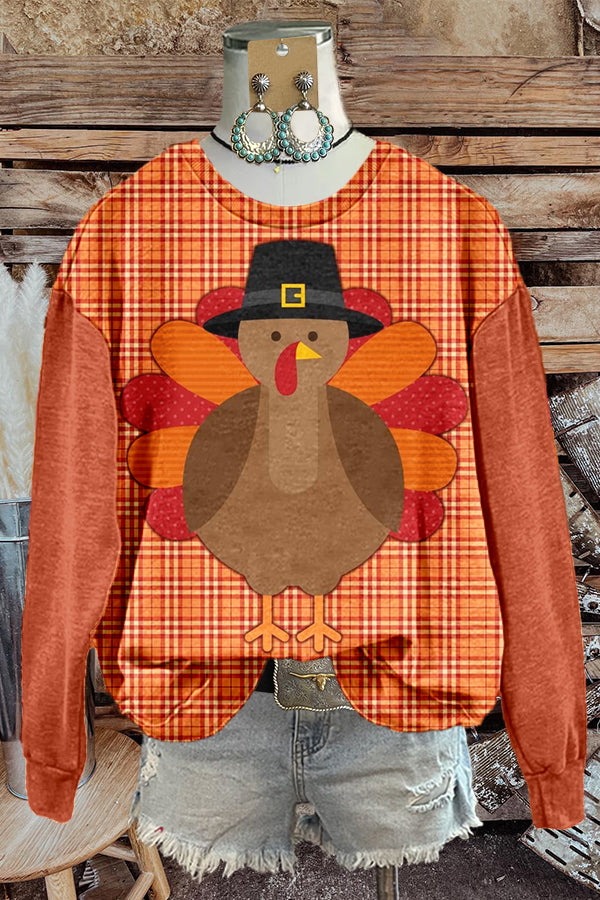 Thanksgiving Plaid Turkey Print Sweatshirt