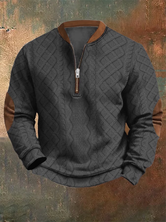 Men's Vintage Knit Print Zip-Up Sweatshirt