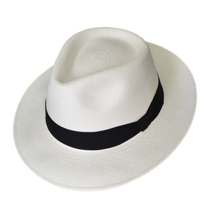 Teardrop Fedora Panama Hat | White Straw | Brisa Weave | Black Band | Handwoven in Ecuador - GPH - HatBox Included-FREE SHIPPING