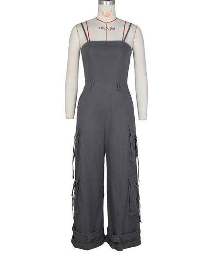 Cargo Pants Loose Wide Leg Suspender Jumpsuit