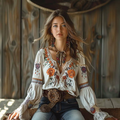 Women's Bohemian Gypsy Print Long Sleeve Shirt