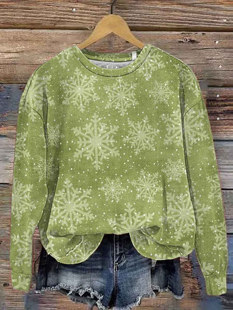 Women's Crew Neck Snowflake Print Casual Sweatshirt