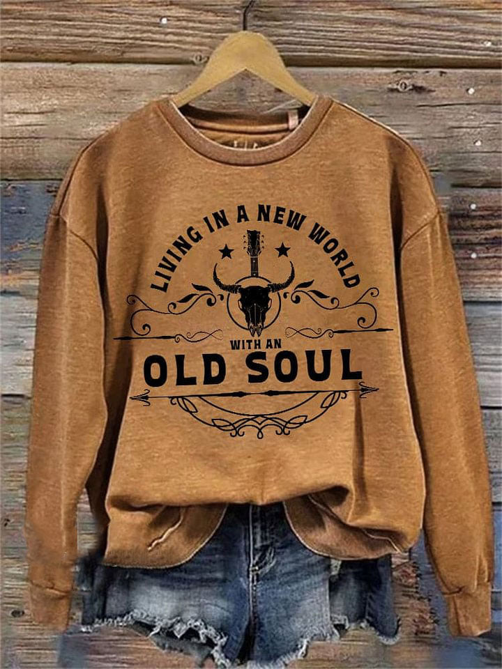 Living in A New World with An Old Soul Vintage Washed Sweatshirt