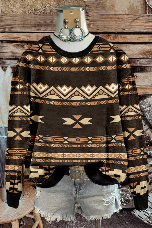 Retro Western Totem Print Sweatshirt