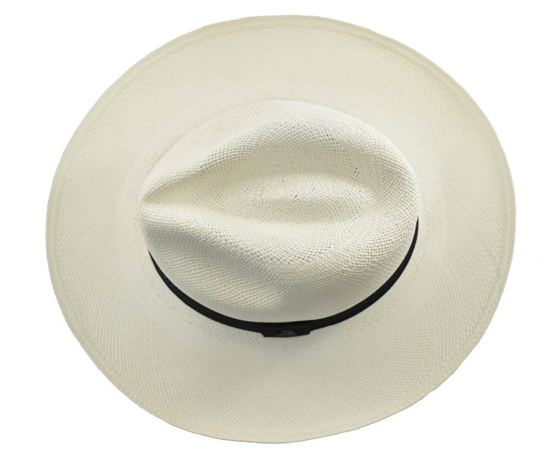 Original Panama Hat - Wide Brim Summer Fedora - Black Band - White Toquilla Straw - Handwoven in Ecuador - EA - HatBox Included-FREE SHIPPING