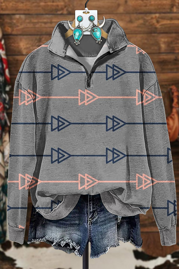 Western Simple Arrow Zipper Sweatshirt