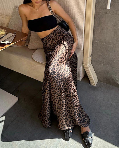 Leopard Print Sexy Hip Hugging Fishtail Floor Length Skirt