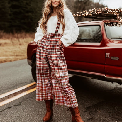 Women's Christmas Clothing Plaid Print Jumpsuit