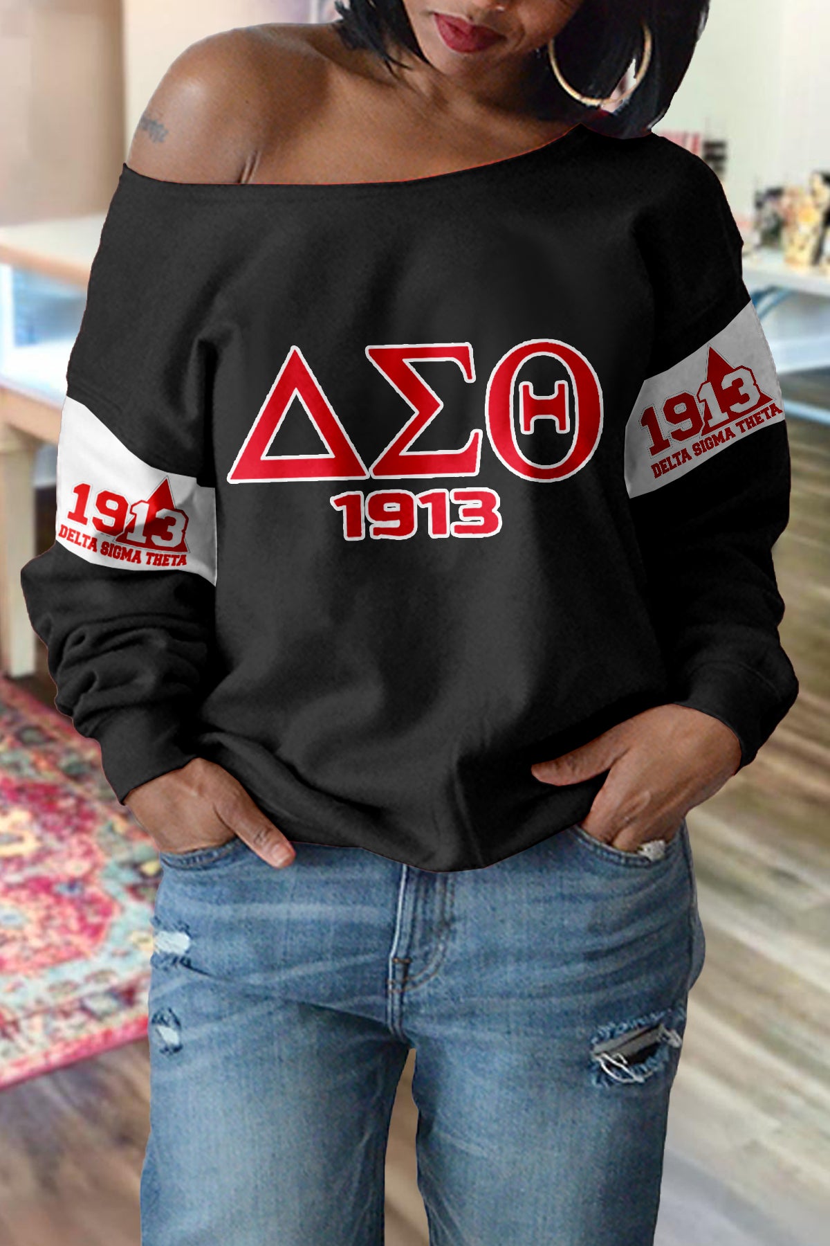 Delta Sigma Theta Sorority Print Drop Shoulder Sweatshirt