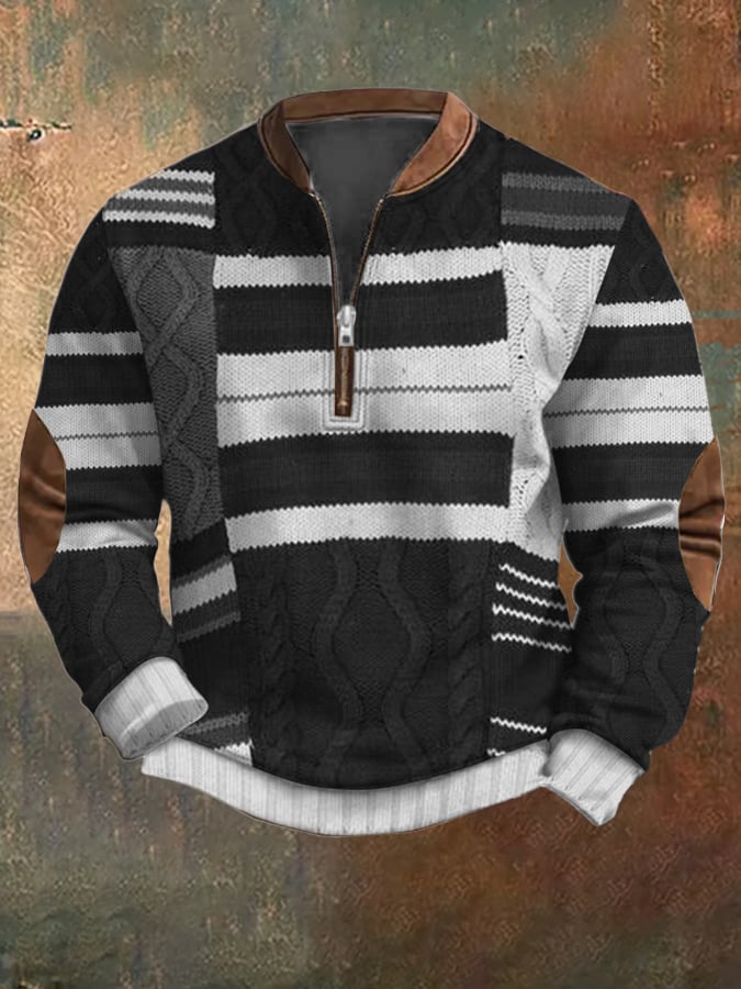 Men's Vintage Knit Print Zip-Up Sweatshirt