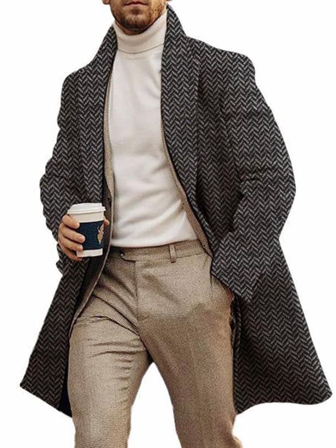 Men's Fashion Printed Casual Woolen Coat