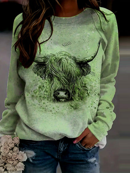 Women's Highland Plus Cow Print Casual Sweatshirt