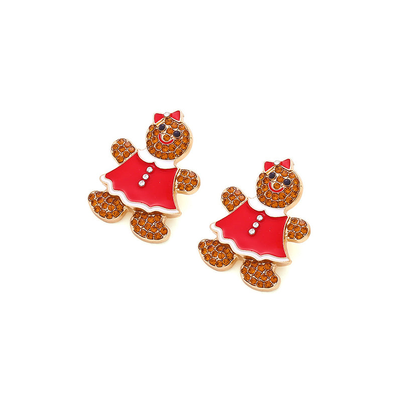 Cute Christmas Gingerbread Man Bow Earrings