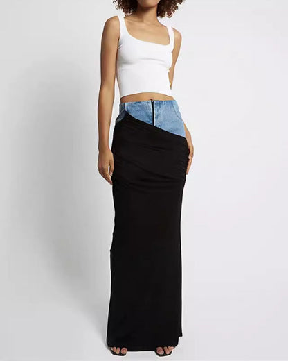 High Waisted Contrast Pleated Panel Skirt