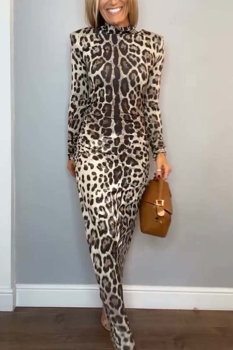 Women's Fashionable Leopard Print Slim Fit Maxi Dress